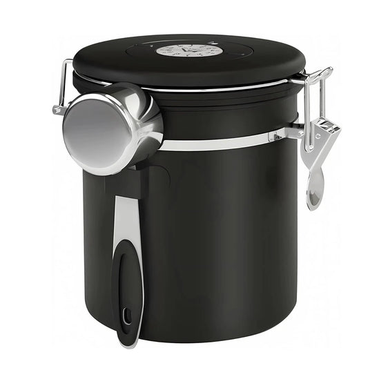 Black Container with Scoop for Coffee Storage
