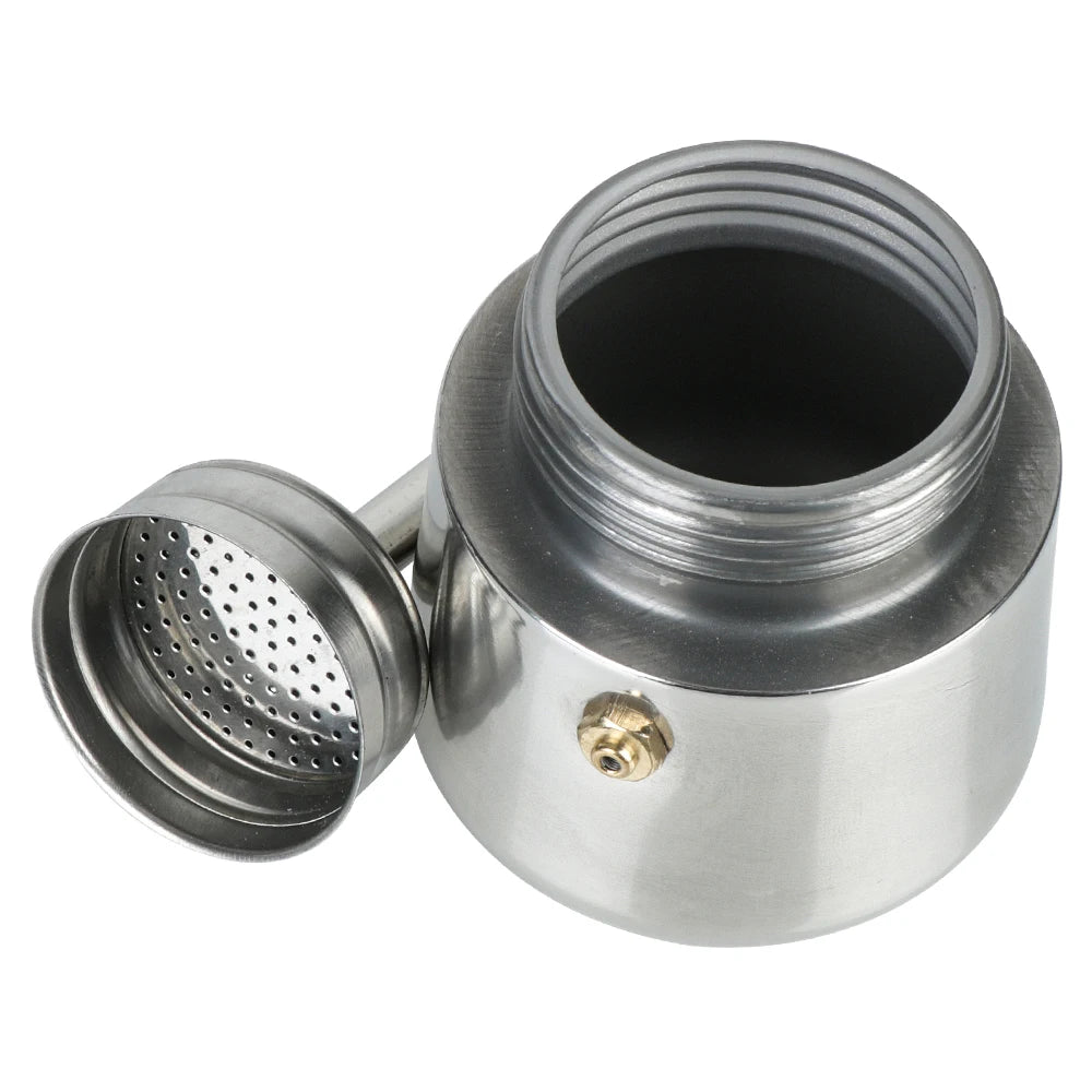 Metallic shower head with a perforated cover on a white background